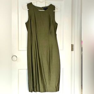 Timeless Ann Taylor silk-blend sheath dress in silvery olive green - size 10